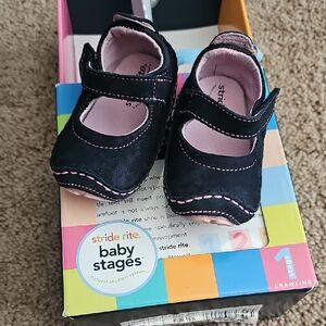 Stride Rite Black and Pink Baby Shoes